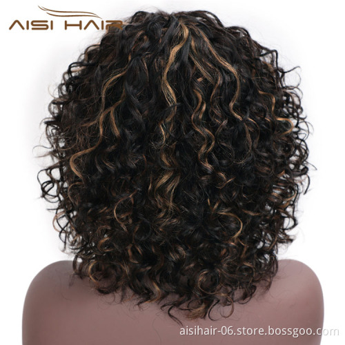 Aisi Hair Wholesale Cheap Mixed Brown Afro Curly Wave 100% Unprocessed Brazilian Human Hair Wig For Black Women